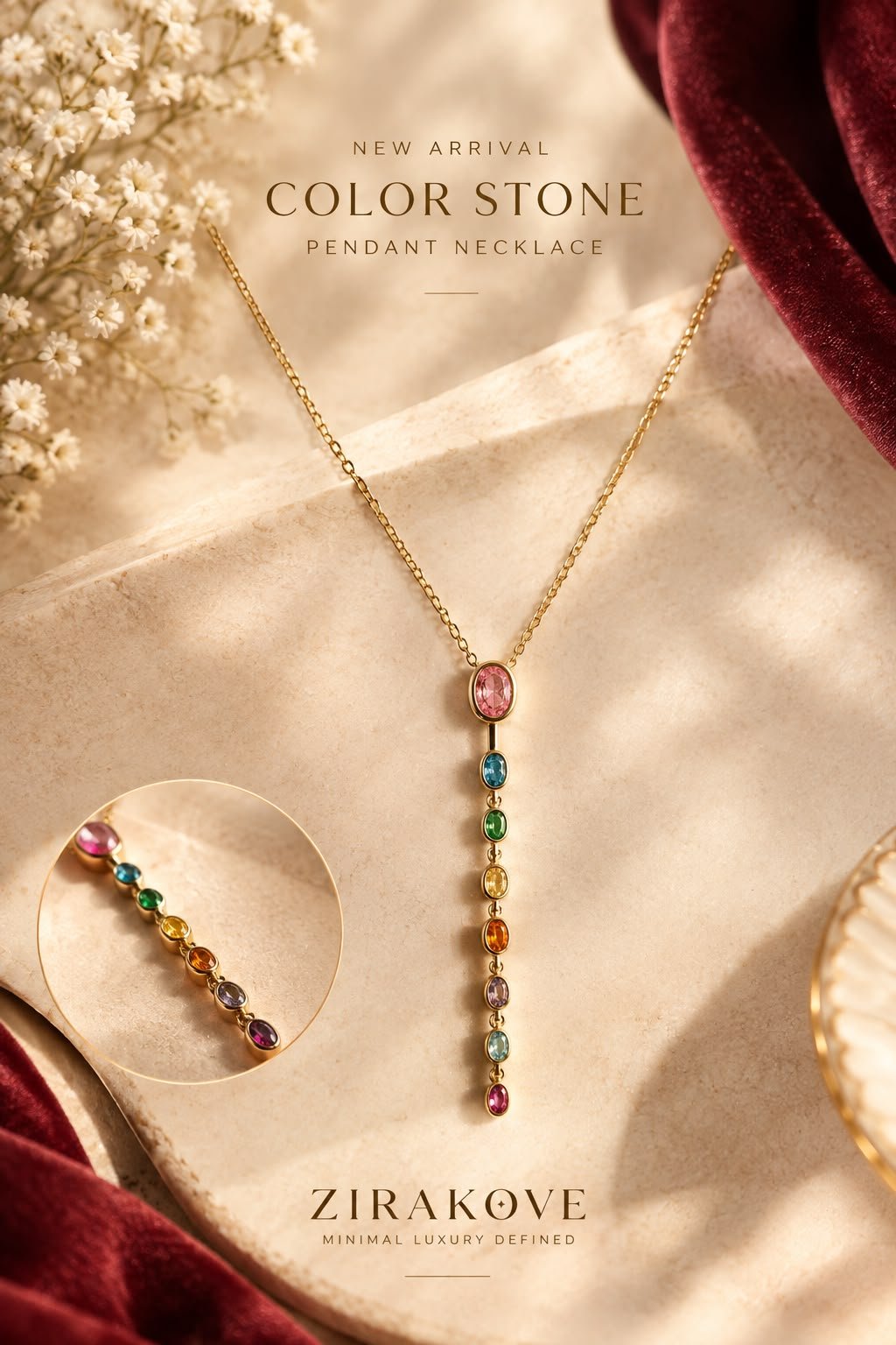 COLOR STONE PENDANT NECKLACE